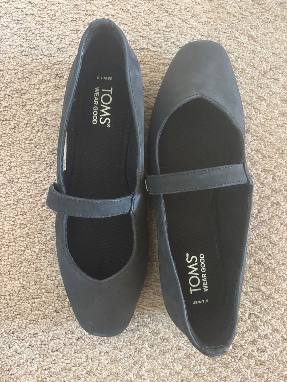 Toms Black Mary Jane Flats with Strap